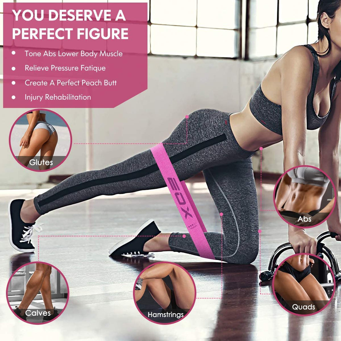 Exercise Resistance Fabric Loop Workout  Bands, Non-Slip for Legs &amp; Butt and Glutes, 5 Resistance Levels Hip Training Bands (Pink)