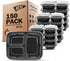 Meal Prep Containers [150 Pack] 3 Compartment with Lids, Food Containers, Lunch Box, Stackable, Bento Box, Microwave/Dishwasher Safe (32 Oz)